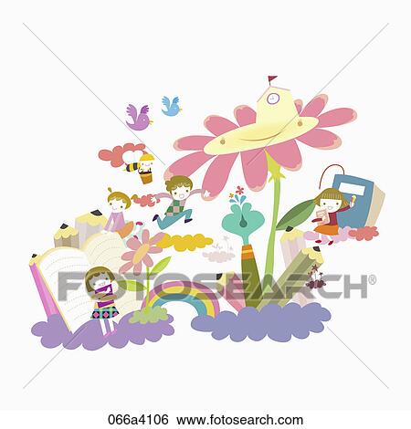 pleasant school children View Large Illustration Stock Illustration - pleasant school children. Fotosearch