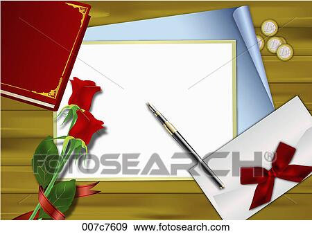 Red roses with blank letter View Large Illustration Stock Illustration - Red roses with blank letter. Fotosearch