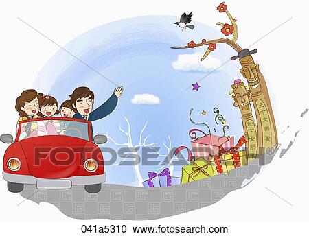 Clipart - scene of Korean traditional holidays. Fotosearch