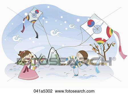 scene of Korean traditional holidays View Large Illustration Drawing - scene of Korean traditional holidays. Fotosearch