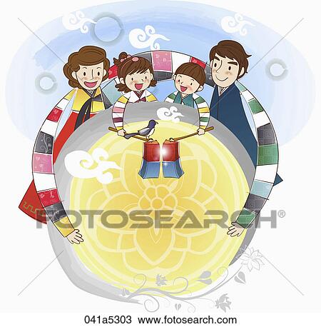 Drawing - scene of Korean traditional holidays. Fotosearch