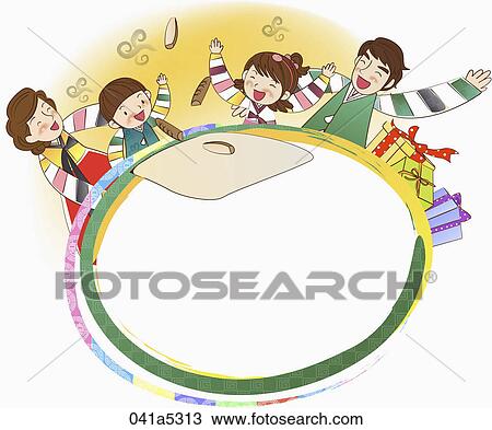 Drawing - scene of Korean traditional holidays. Fotosearch