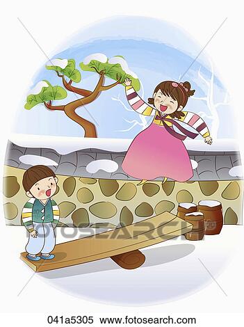 Stock Illustration - scene of Korean traditional holidays. Fotosearch