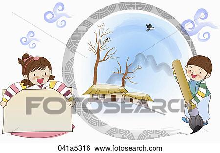 scene of Korean traditional holidays View Large Illustration Stock Illustration - scene of Korean traditional holidays. Fotosearch