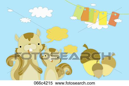 squirrels in illustrated backdrop View Large Illustration Stock Illustration - squirrels in illustrated backdrop. Fotosearch