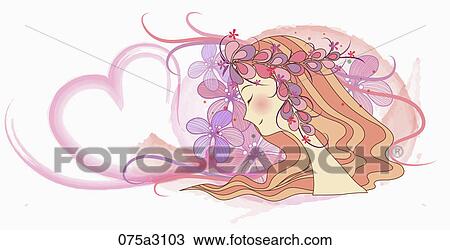 Drawing - young lady's life style. Fotosearch