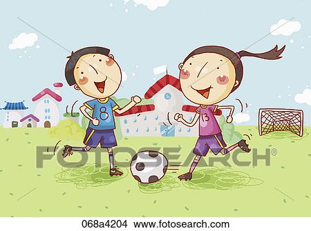 boy and girl playing soccer View Large Photo Image Picture - boy and girl playing soccer. Fotosearch