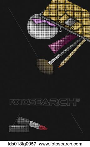 Stock Photo - chalk art pouch and cosmetics. Fotosearch