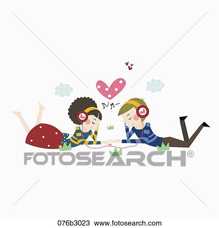 cordial couple listening music together View Large Photo Image Stock Image - cordial couple listening music together. Fotosearch