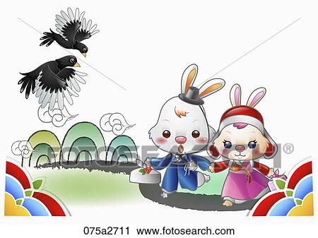 Stock Image - Illustration of Korean traditional rabbit's year in lunar calendar. Fotosearch