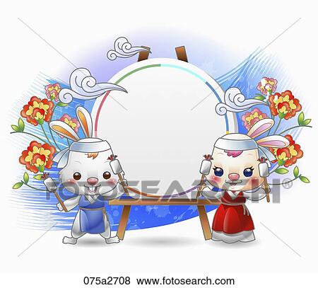 Stock Photo - Illustration of Korean traditional rabbit's year in lunar calendar. Fotosearch
