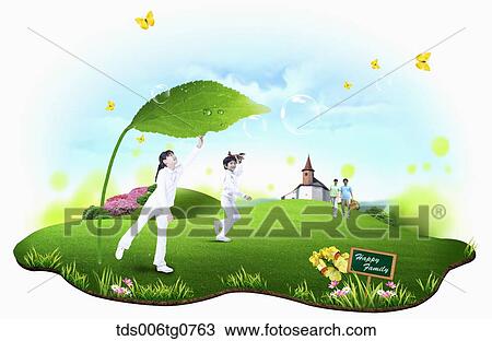 cordial family enjoying their time View Large Illustration Drawing - cordial family enjoying their time. Fotosearch