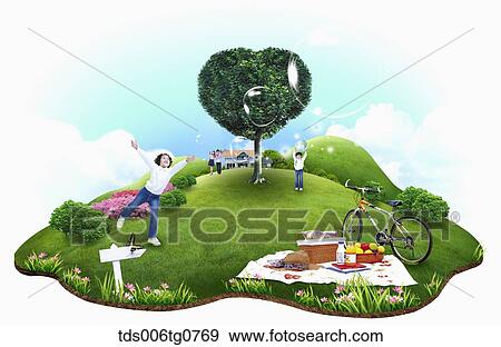 Stock Illustration - cordial family enjoying their time. Fotosearch
