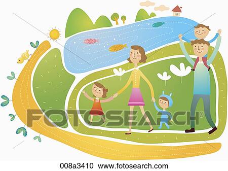 Clipart - cordial family spend happy time altogether. Fotosearch