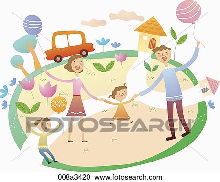 Clipart - cordial family spend happy time altogether. Fotosearch