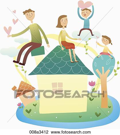 Drawing - cordial family spend happy time altogether. Fotosearch