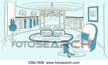 Drawing illust of clothing store Stock Illustration | 038c7806 | Fotosearch