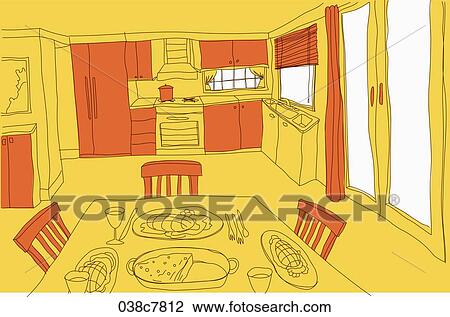 drawing illust of kitchen View Large Illustration Drawing - drawing illust of kitchen. Fotosearch
