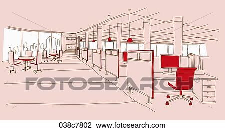 Drawing - drawing illust of office. Fotosearch