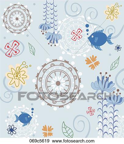 flowers and fishes View Large Illustration Stock Illustration - flowers and fishes. Fotosearch