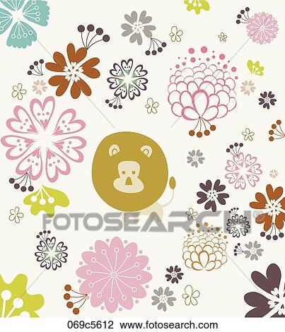 flowers and lion View Large Illustration Drawing - flowers and lion. Fotosearch