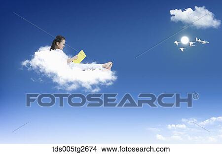 Stock Illustration - girl reading a book. Fotosearch