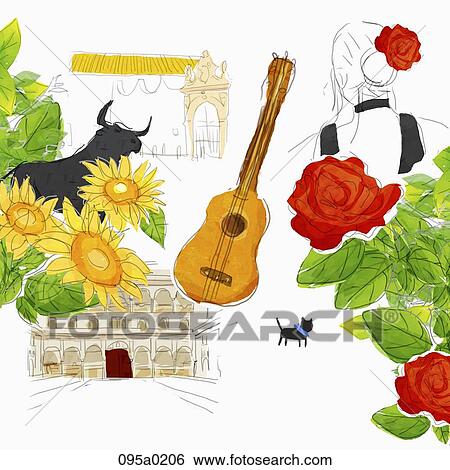 travel landmarks of Spain View Large Illustration Stock Illustration - travel landmarks of Spain. Fotosearch