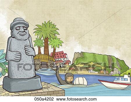 traveling landmarks in Korea View Large Illustration Drawing - traveling landmarks in Korea. Fotosearch