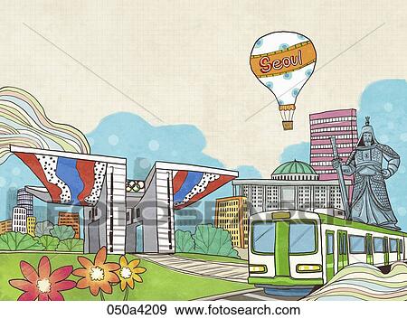 Stock Illustration - traveling landmarks in Korea. Fotosearch