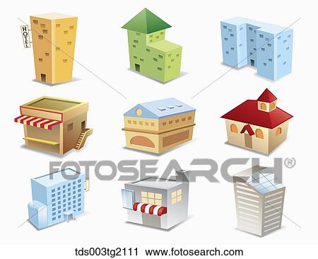 various types of buildings View Large Illustration Clip Art - various types of buildings. Fotosearch