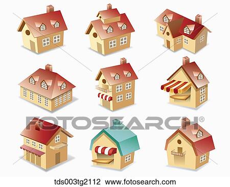 various types of buildings View Large Illustration Drawing - various types of buildings. Fotosearch