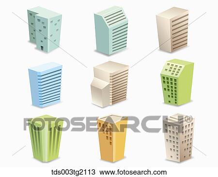 various types of buildings View Large Illustration Drawing - various types of buildings. Fotosearch