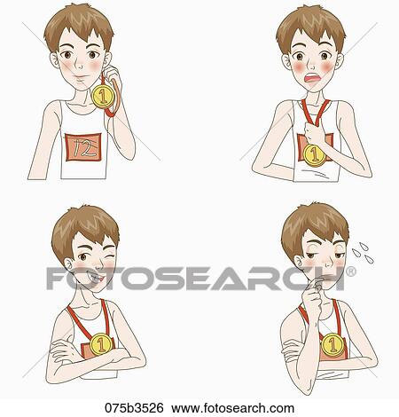 Stock Illustration - various types of expressions of athelete. Fotosearch