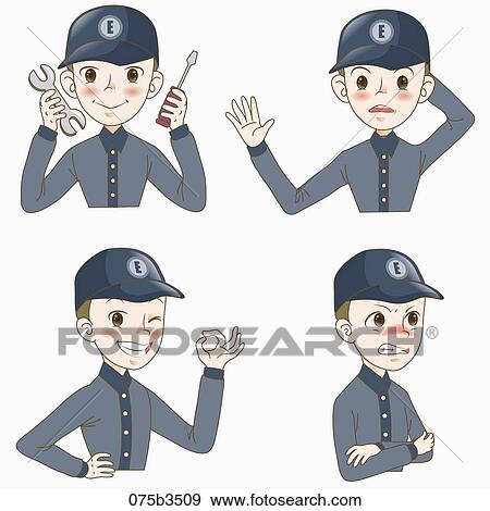 Stock Illustration - various types of expressions of engineer. Fotosearch