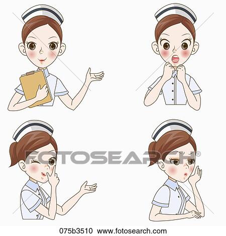Clipart - various types of expressions of nurse. Fotosearch