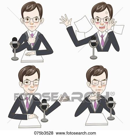 Stock Illustration - various types of expressions of reporter. Fotosearch