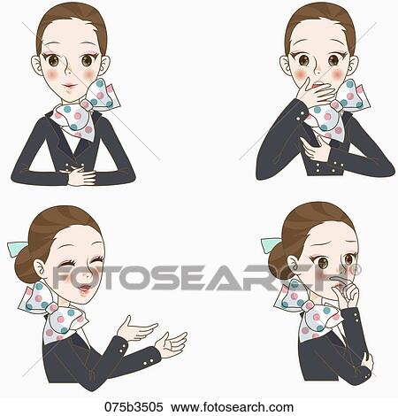 Stock Illustration - various types of expressions of stewardess. Fotosearch