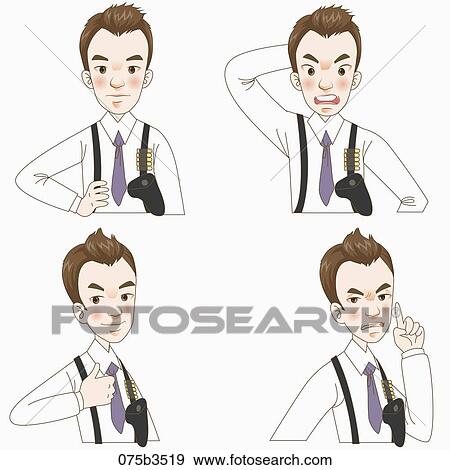 Stock Illustration - various types of expressions of bodyguard. Fotosearch