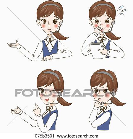 Clip Art - various types of expressions office lady. Fotosearch