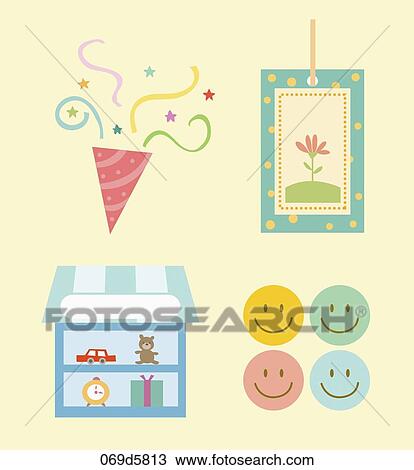 various types of sticker icons View Large Illustration Drawing - various types of sticker icons. Fotosearch