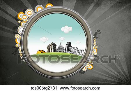 Clip Art - various worldwide travel landmarks . Fotosearch