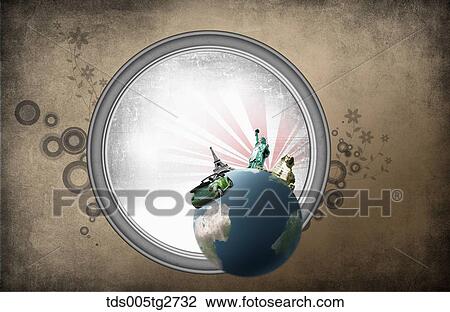 Drawing - various worldwide travel landmarks . Fotosearch