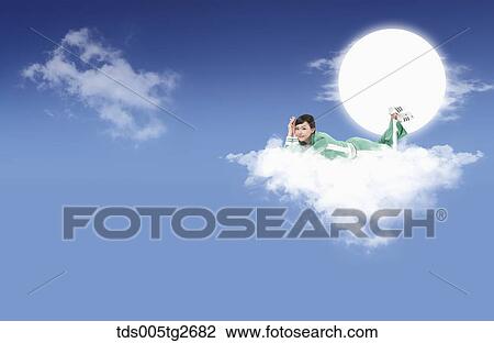 Drawing - woman taking rest. Fotosearch