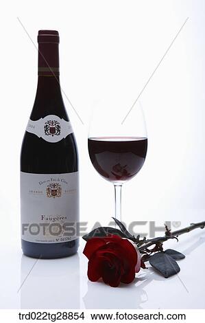 Picture - wine and rose. Fotosearch