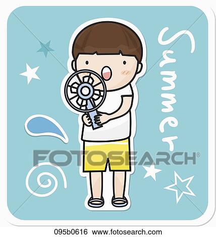 boy holding electric fan in his hand View Large Illustration Stock Illustration - boy holding electric fan in his hand. Fotosearch