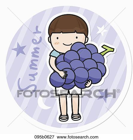 boy holding grapes View Large Illustration Stock Illustration - boy holding grapes. Fotosearch