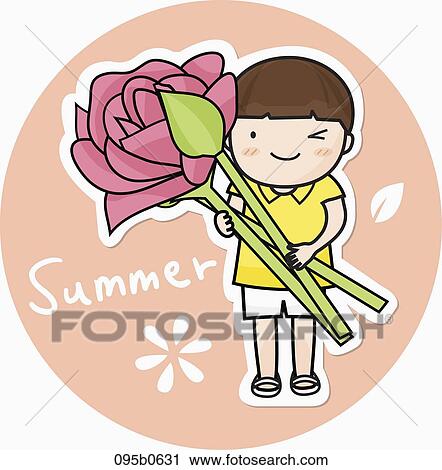 Clip Art - boy holding roses. Fotosearch