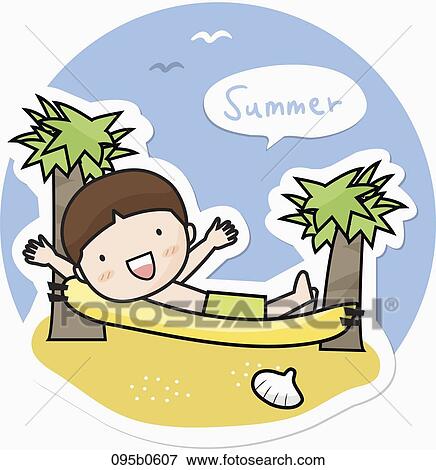 boy laying on the hammock View Large Illustration Stock Illustration - boy laying on the hammock. Fotosearch