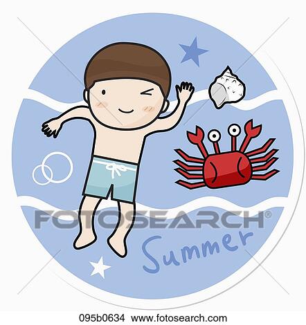 Stock Illustration - boy swimming in the sea. Fotosearch