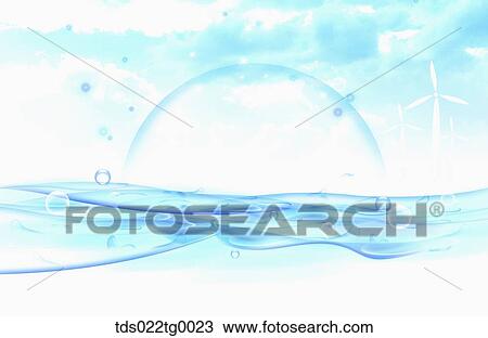 Drawing - bubbles on the horizon. Fotosearch